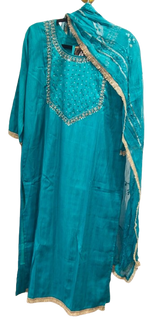 Textured cotton full suit with embalished dupatta