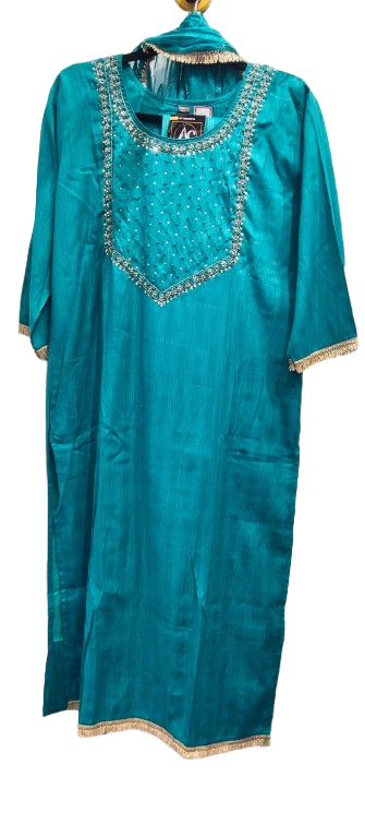 Textured cotton full suit with embalished dupatta