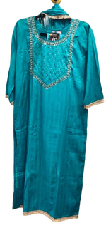 Textured cotton full suit with embalished dupatta