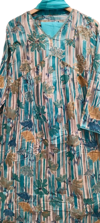 Pure cotton alia cut full suit in blue