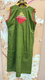 Premium dabu cotton with coin detailing and applique work in front n back full suit set in green