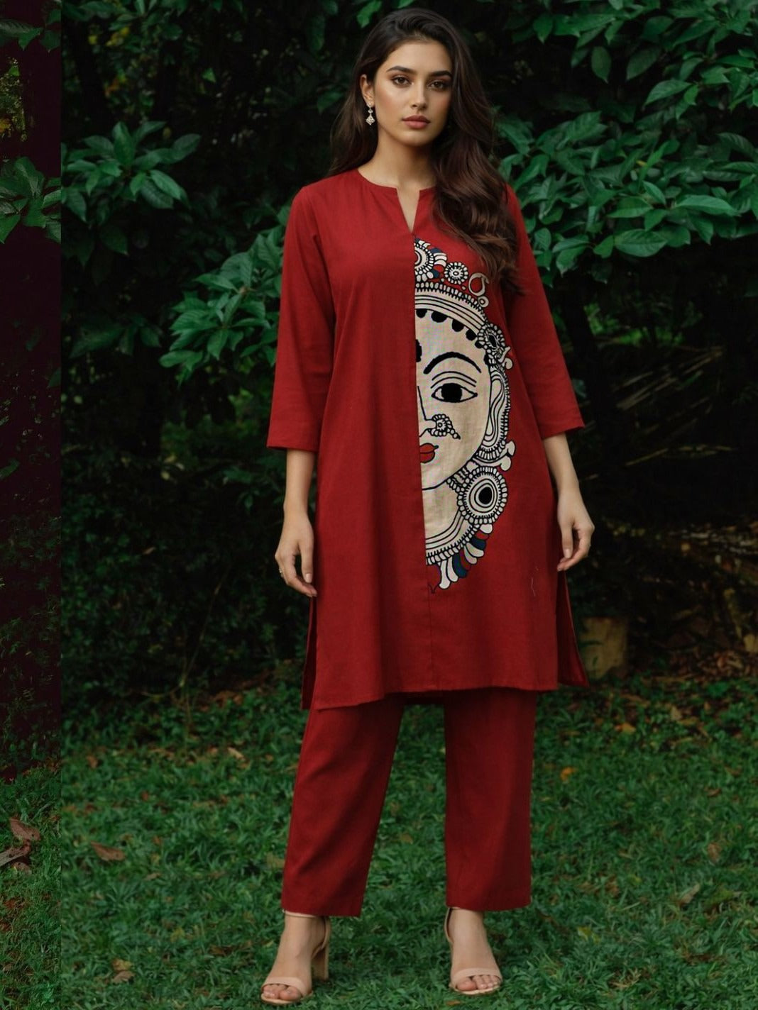 Super pretty cotton Kalamkari co ord set in red