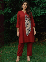 Super pretty cotton Kalamkari co ord set in red