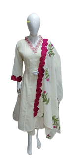 Pure Mul cotton applique work border suit set in pink
