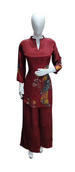 Pure crepe designer co ord in red