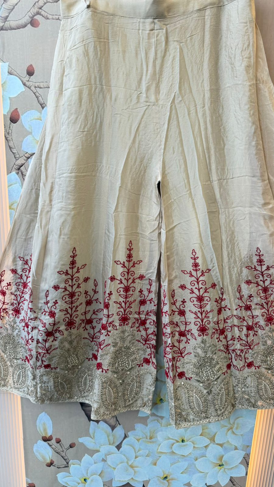 Heavy chinon plazzo co ord set with intricate embroidery
