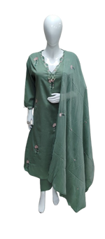 Pretty cotton applique lining suit set in green
