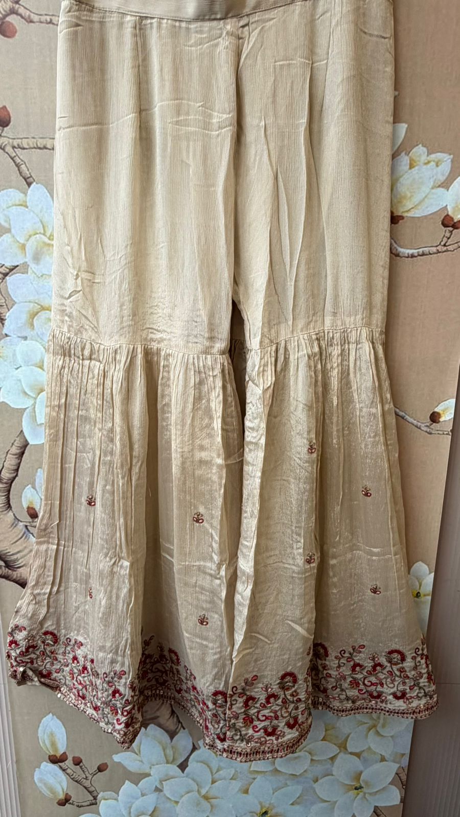 Pure chinon heavy handwork sharara full suit set in cream