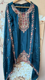 Pure chinon heavy handwork sharara full suit set in teal blue