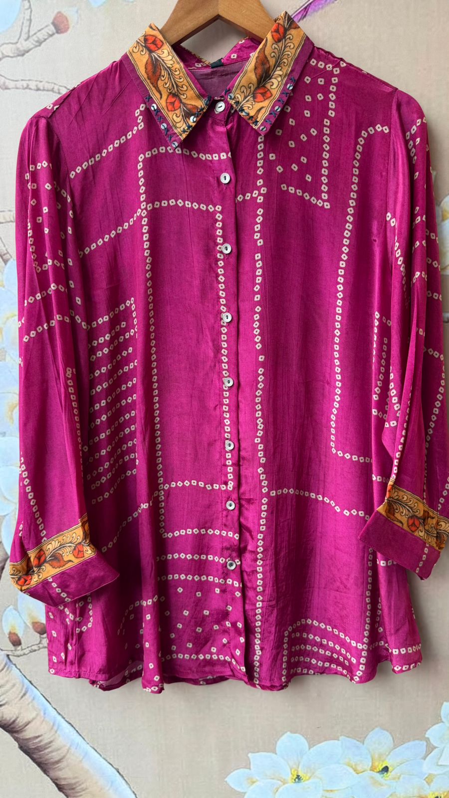 Pure crepe bandhani shirt in pink