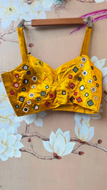 Purple mirror gaji silk blouse yellow
