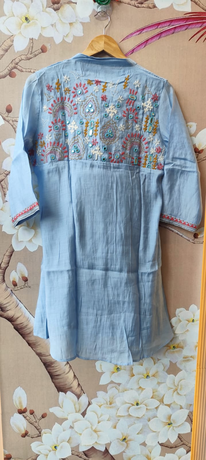 Restocked !! Pretty Modale with Mul lining front and back embroidered co ord in blue !! Dispatch Next Week