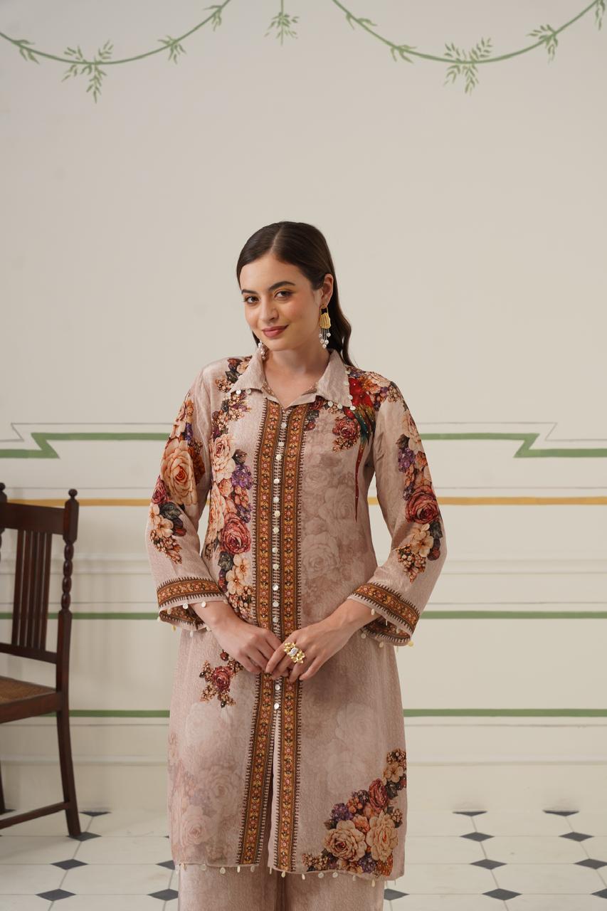 Crepe co ord front n back digital printed co ord with inner