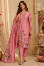 Pretty cotton silk highlighted with katha stitch suit set in pink