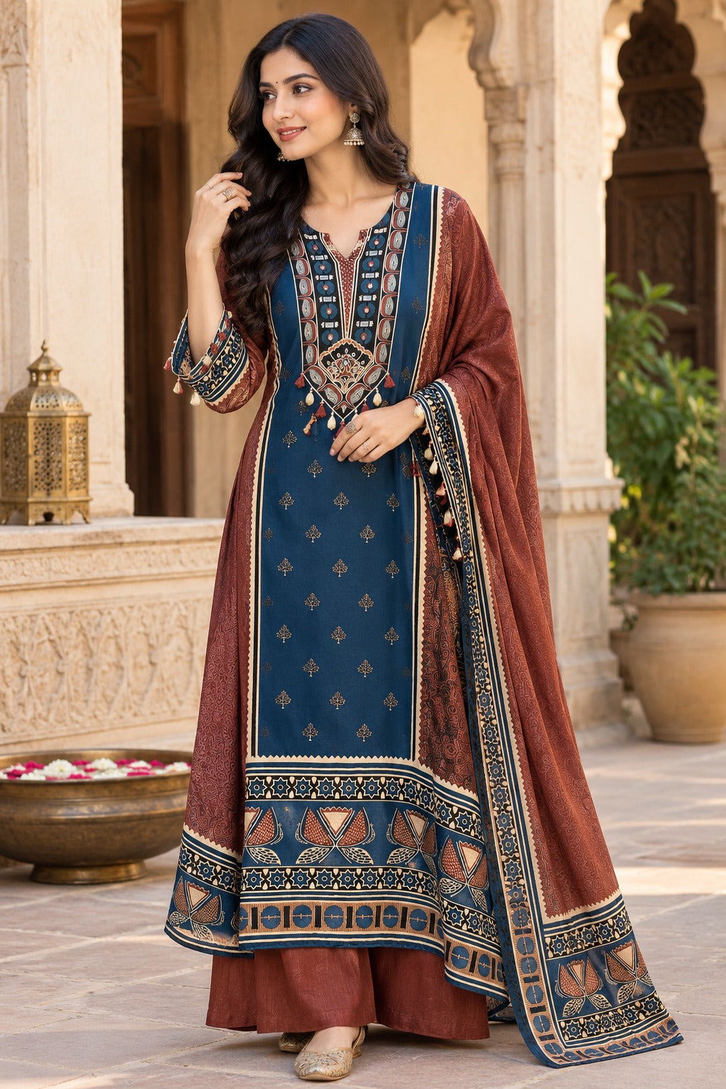 Super premium pure crepe ajrakh suit set