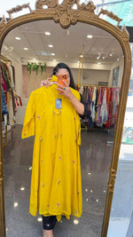 Restocked fully embroidered yellow full suit set in Mul cotton.