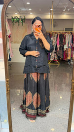 Pure crepe designer mirror buttons shirt and plazzo pants