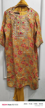 Mul silk suit with gotta patti detailing full suit set in yellow