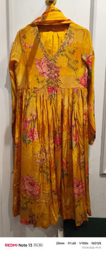 Crepe Abarkali full suit set in yellow