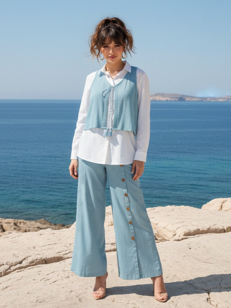 Premium cotton designer co ord set in blue with shrug
