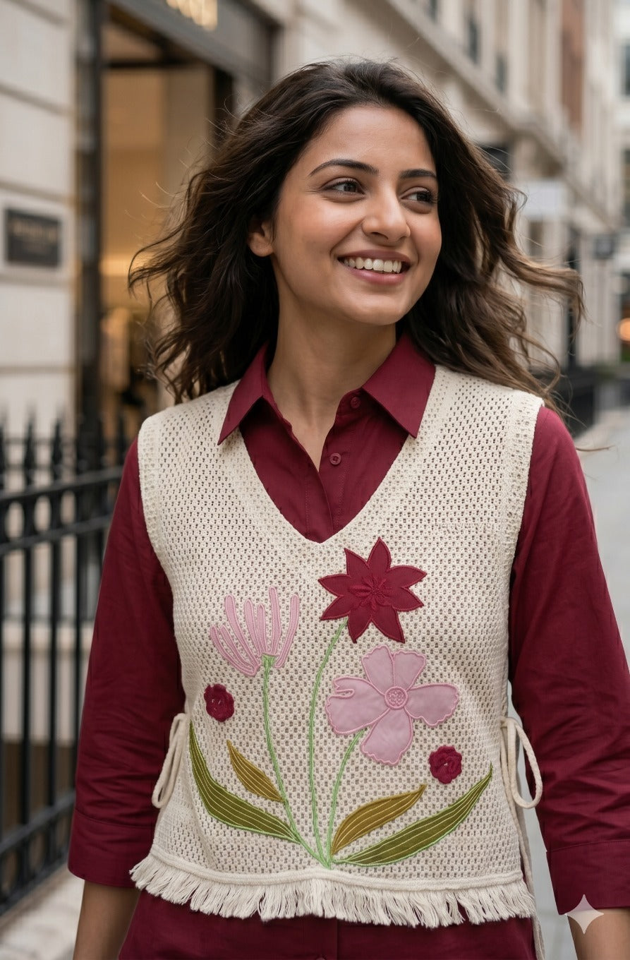 Premium smart cotton with jute jacket in red