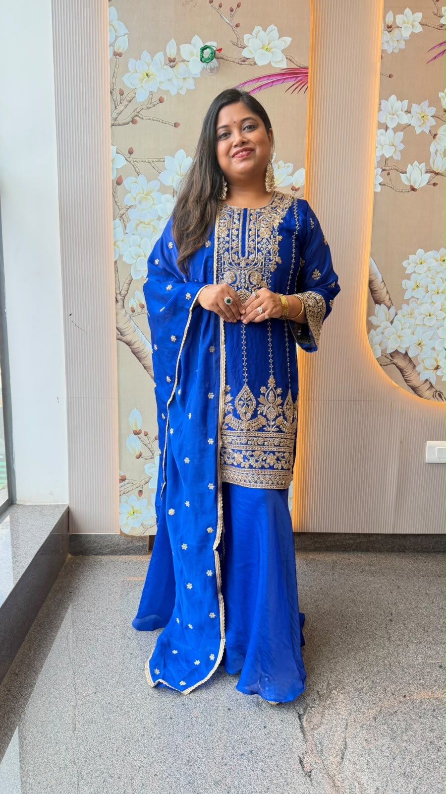 Royal Premium glass tissue handwork plaazo suit in blue