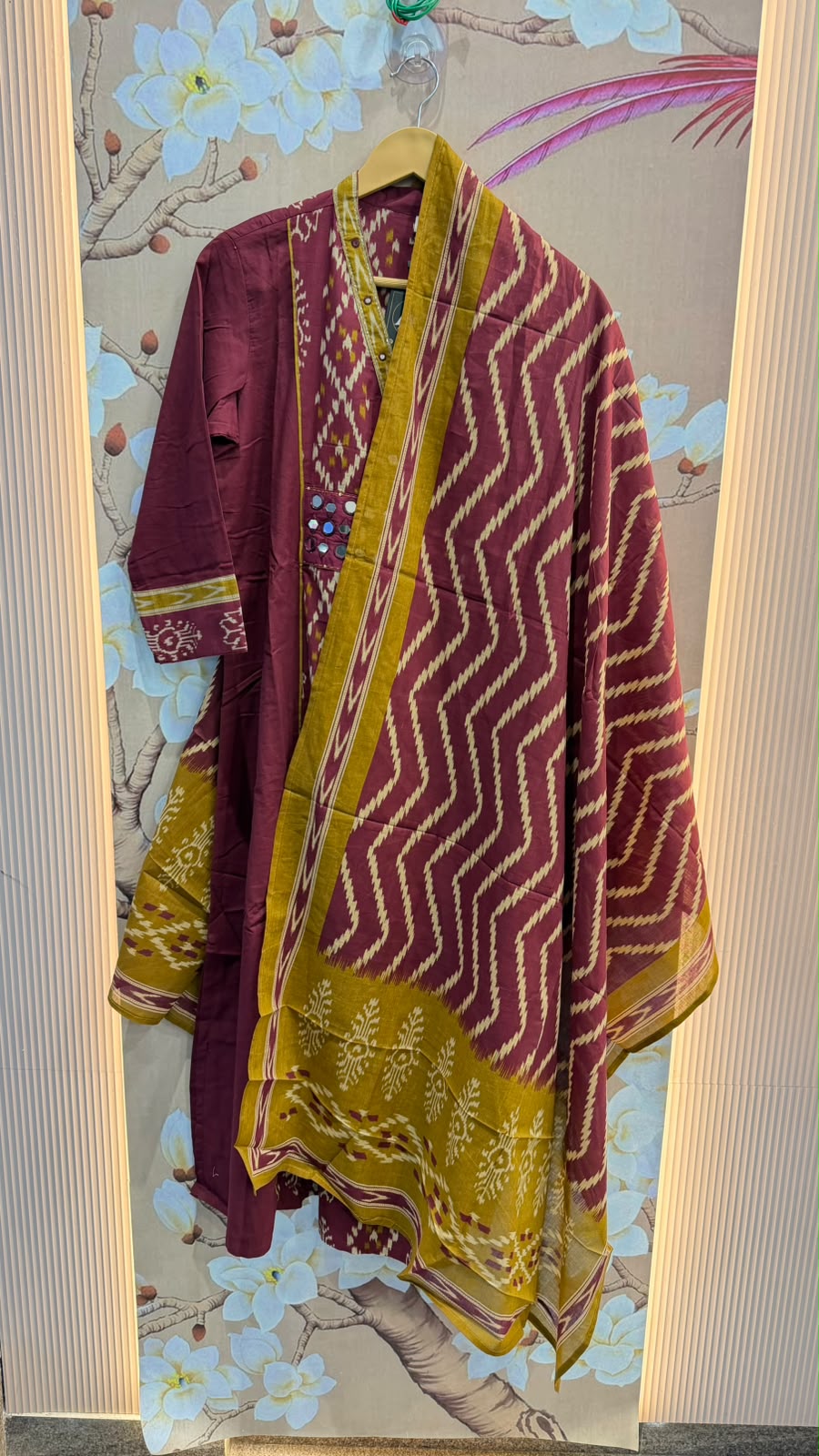Pure cotton front n back Ikkat panel full suit set