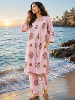 Pure cotton floral pink kurta