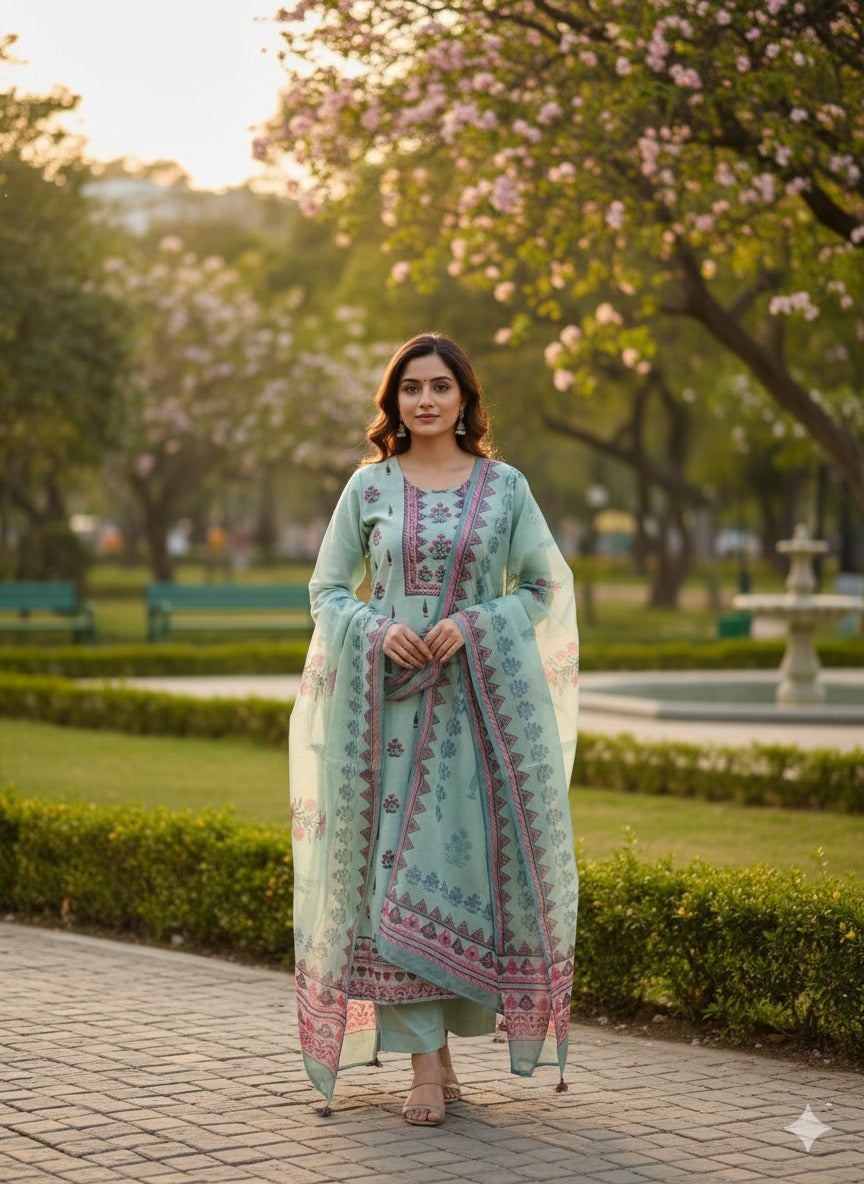 Chanderi silk githan work full suit set
