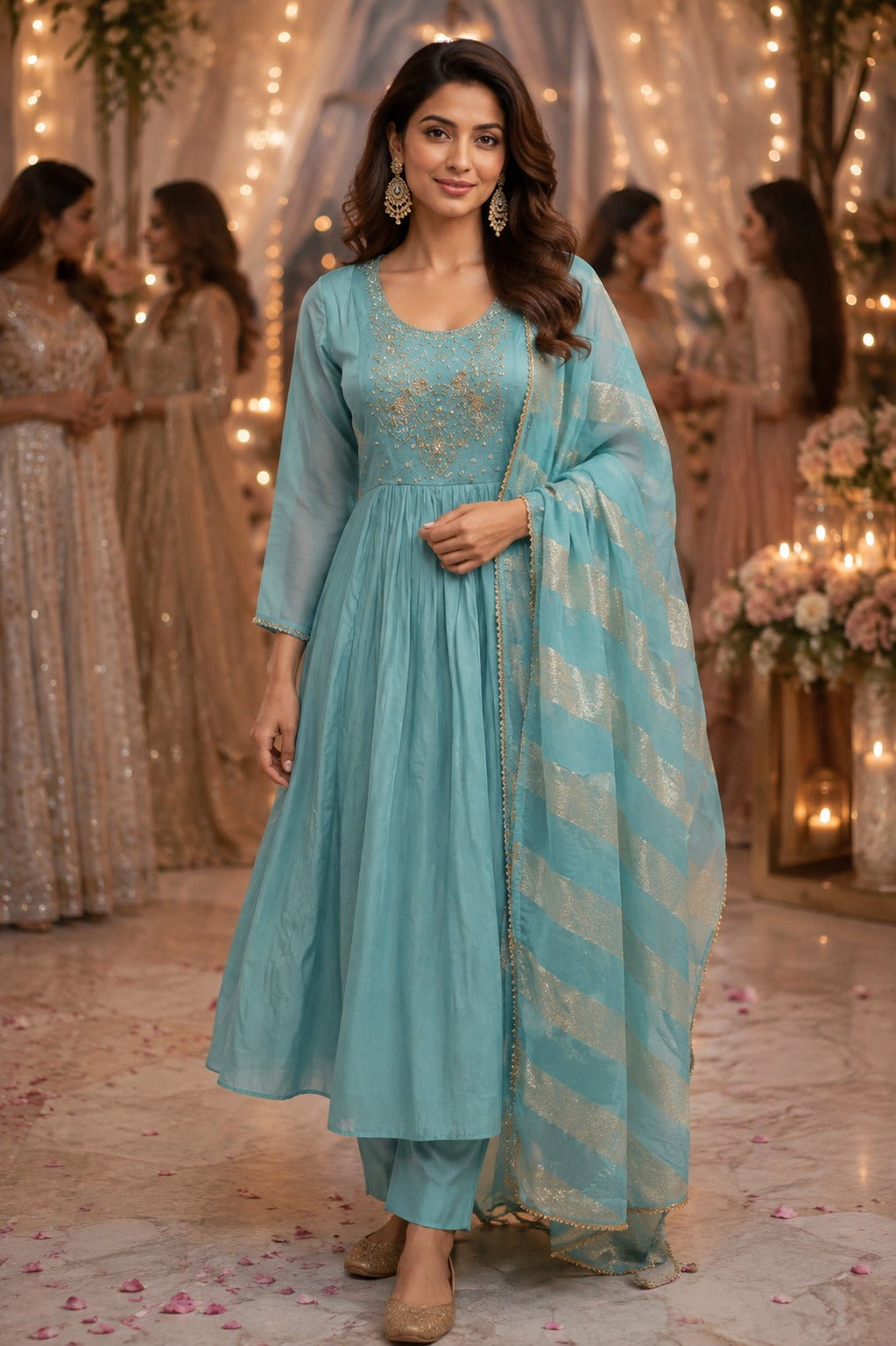 Pretty mulchanderi with heavy handwork in blue