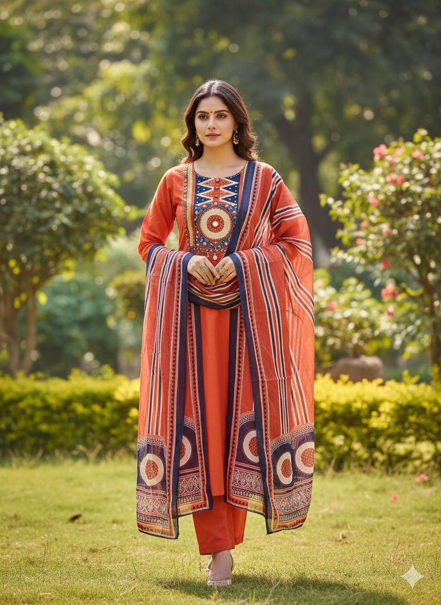 Pure cotton suit set in orange