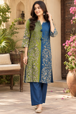 Premium Mul silk green n blue kurta pant