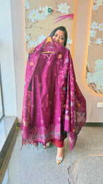 Gorgeous maroon fully weaved jamdani suit set