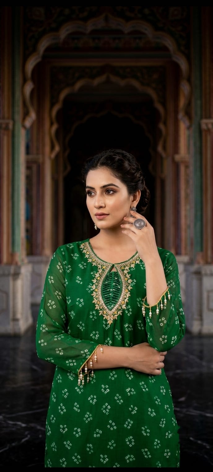 Green georgette plazzo full suit set