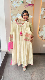Cream Mul chanderi lining Anarkali suit set