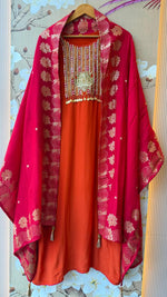 Pretty Mul chanderi with zari detailing and banarsi weaved dupatta in orange n pink