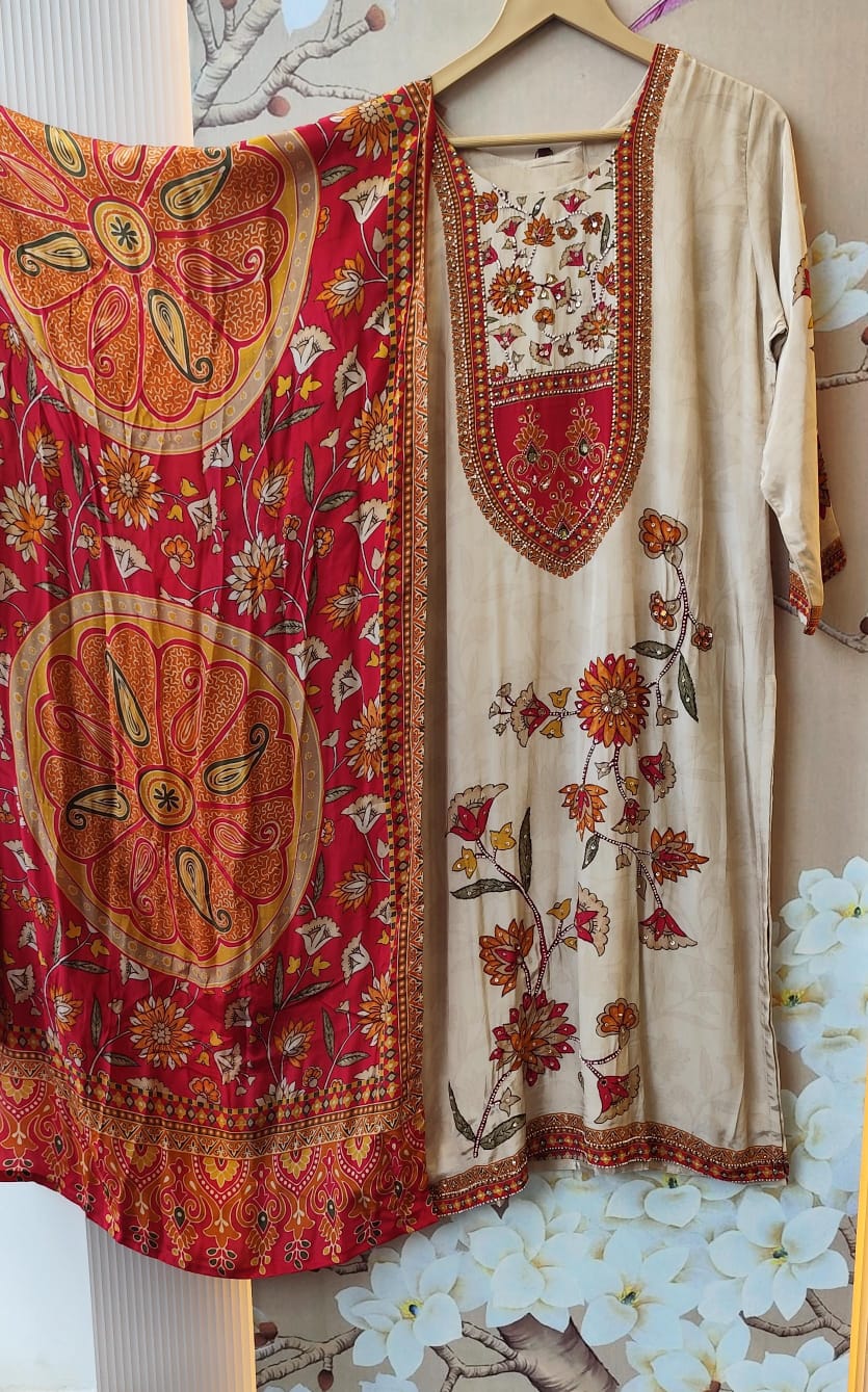 Pure crepe Kalamkari suit set with lining