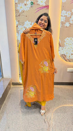 Wow cotton chanderi fully embroidered with pocket suit set in orange