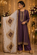 Pure crepe lining suit set in purple