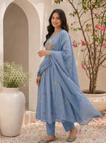 Pretty mulchanderi fully embroidered suit set in blue