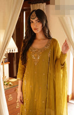 Pretty olive colored hand work flared plazzo set