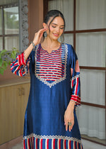 Premium gaji silk kurta pant in blue with coin detailing