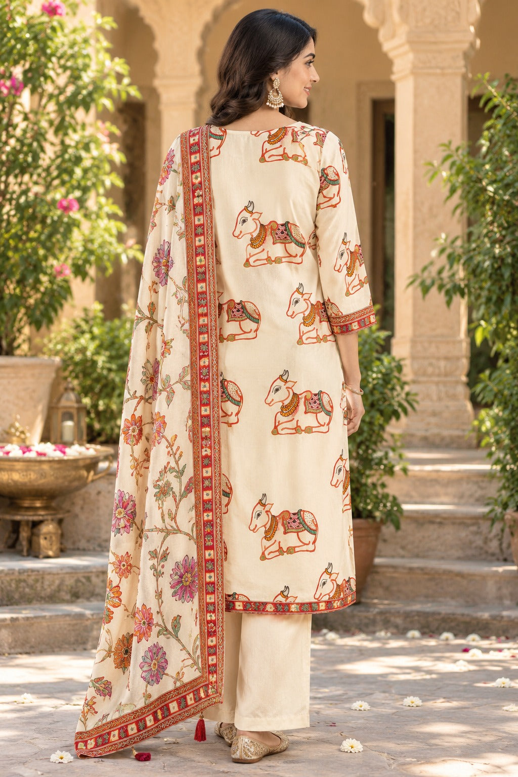 Russian silk with pretty handwork and designer back suit set (slim fit )