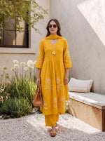 Wow designer embroidered yellow cotton suit set