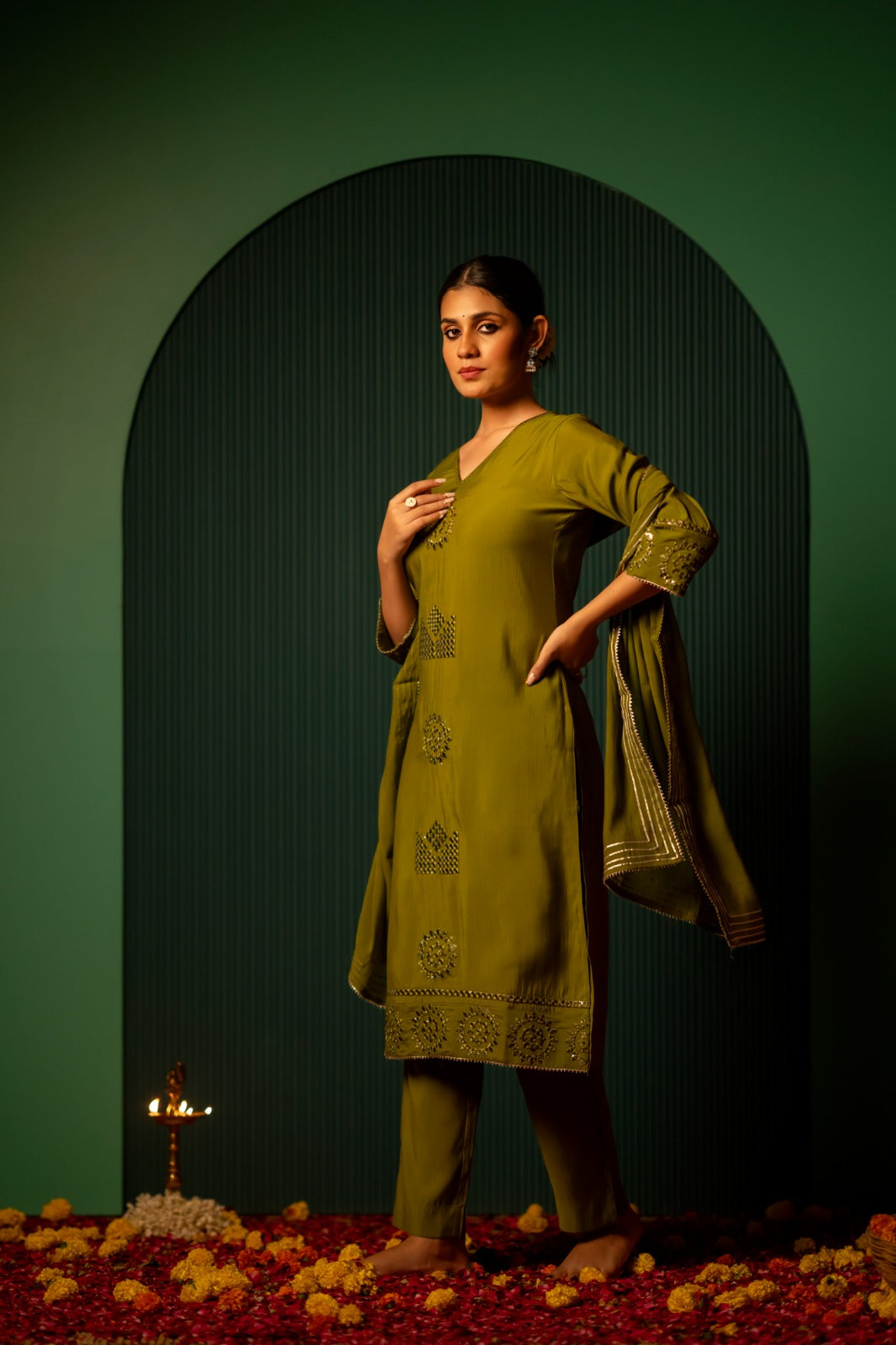 Soft modale olive green full suitn set