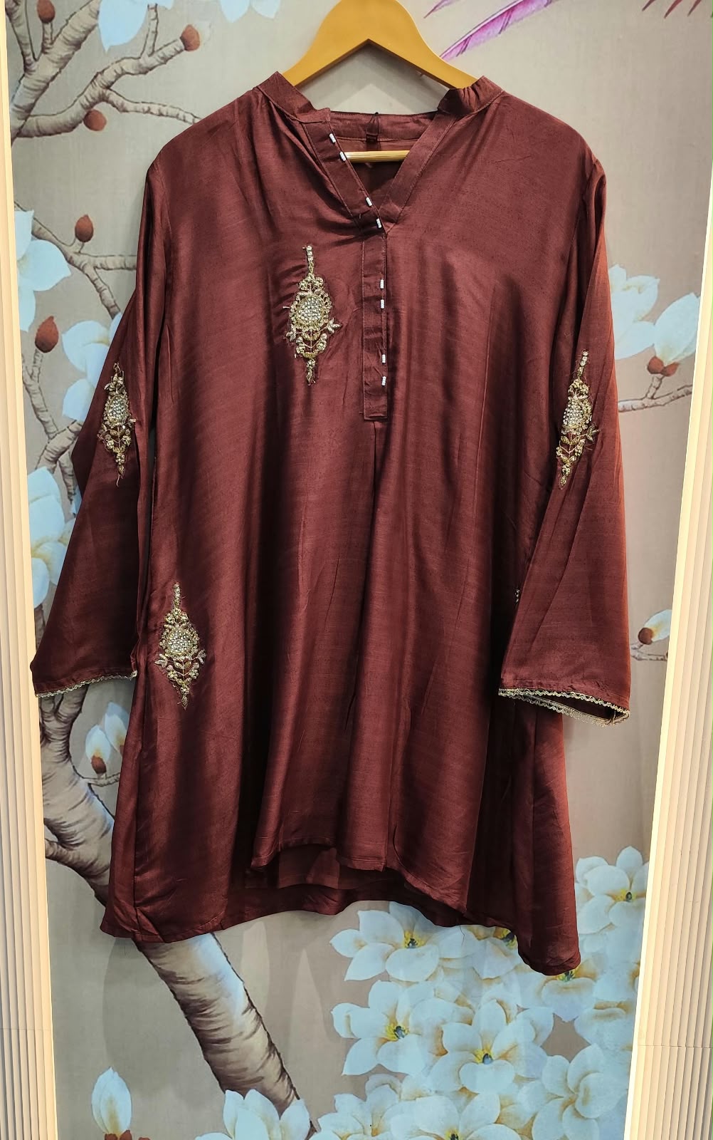 Dola silk handwork Co ord in brown