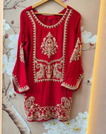 Premium chinon heavy handwork full intricate detailing in red
