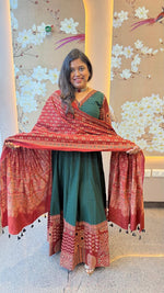 Super pretty ajrakh real mirror skirt / lehenga set in cotton in green