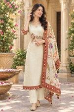 Russian silk with pretty handwork and designer back suit set (slim fit )