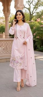 Super pretty cotton full suit set in baby pink